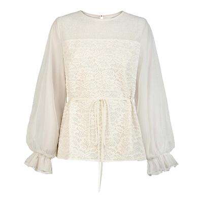 sdeer圣迪奥女装25年新品复古圆领肌理收腰网纱上衣S253Z2226