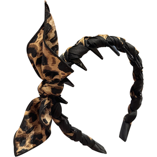 豹纹蝴蝶结布艺波浪带齿发箍女2025新款高颅顶头箍压发发捆头饰