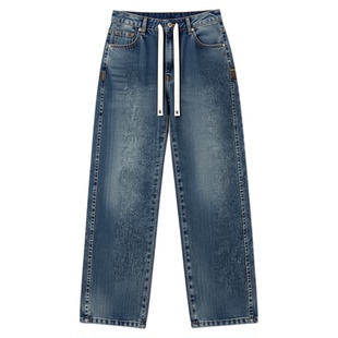 复古牛仔长裤子男生春秋季新款初高中学生青少年阔腿直筒休闲宽松