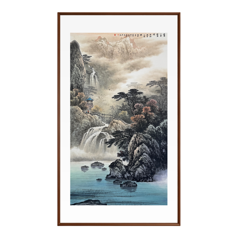 手绘山水画新中式玄关挂画