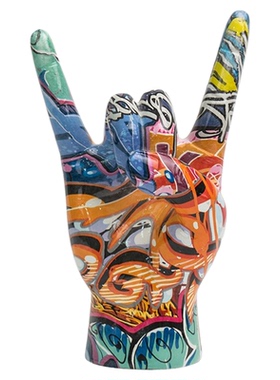 炫彩涂鸦摇滚手势客厅装饰摆件