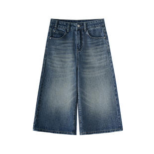 美式阔腿牛仔七分裤女夏季新款大码胖mm梨形身材宽松显瘦直筒裤子