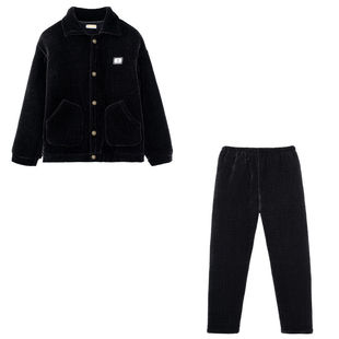 冬季男士睡衣棉袄复合加绒雪尼尔三层夹棉加绒加厚外穿家居服套装