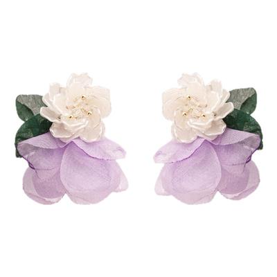 IPINK春夏梦幻紫色轻纱花朵耳环
