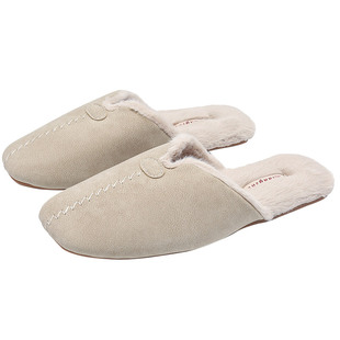 秋冬羊巴皮高级感情侣PU皮防水棉拖鞋女室内防滑牛筋底男轻便轻声