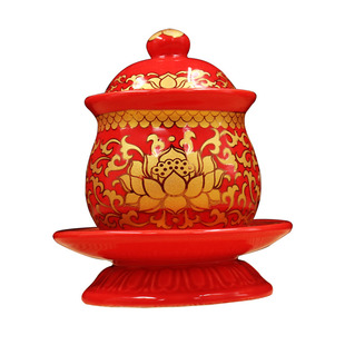 财字佛堂水杯 关公双龙杯陶瓷莲花杯供水净水杯供杯大悲圣水杯