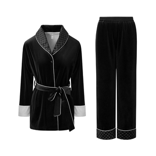 NoirTease秋冬金丝绒睡衣女士加厚复古风系带睡袍家居服两件套装