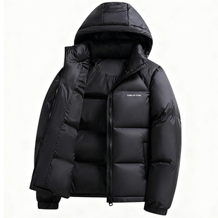 恒源祥集团彩羊鹅绒羽绒服男短款加厚冬季连帽保暖面包服鹅绒外套