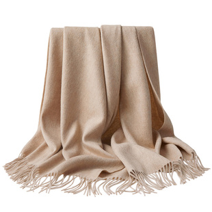 加厚保暖新款100%纯羊绒围巾女轻奢高级感大披肩盖毯外搭黑色披风