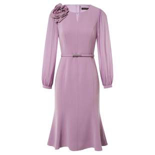 La Koradior拉珂蒂时尚秋新款中长款气质修身连衣裙女长袖裙子