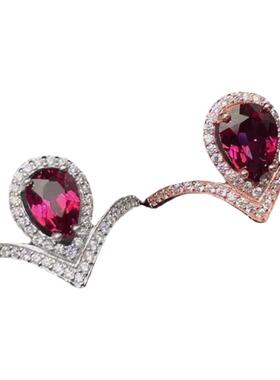 纯银镶嵌天然石榴石戒指