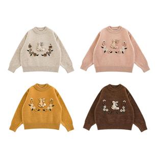 幼悠女童小兔子玩偶毛衣2025冬季恬静淡雅罗纹织边百搭保暖上衣潮