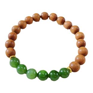 天然俄罗斯碧玉圆珠搭配老山檀原创款手链 女款碧玉玉石饰品