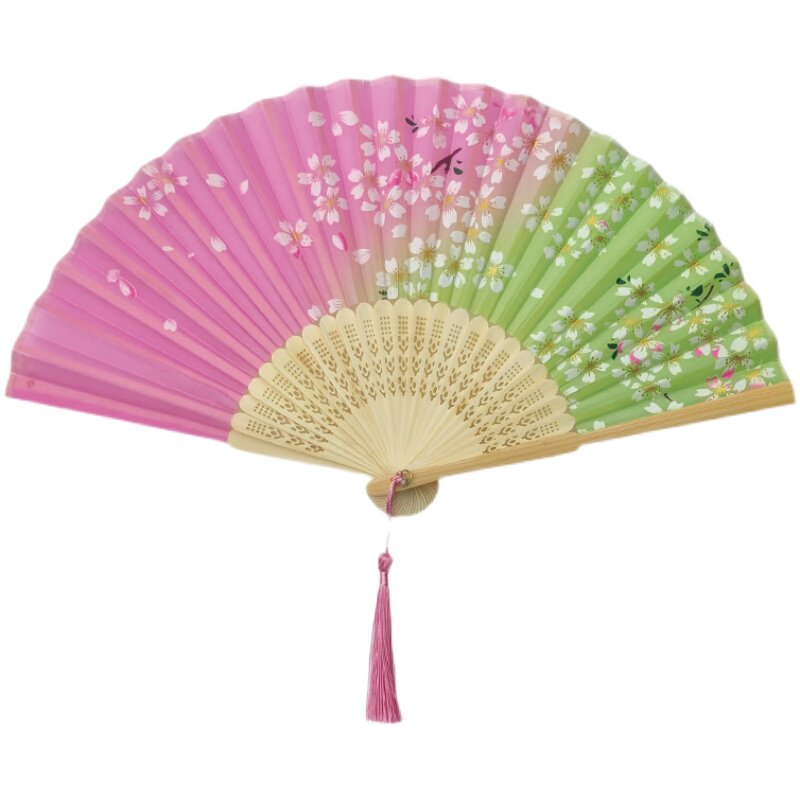 扇子古风折扇女夏天便携儿童舞蹈扇夏季随身折叠小竹扇二青樱花扇