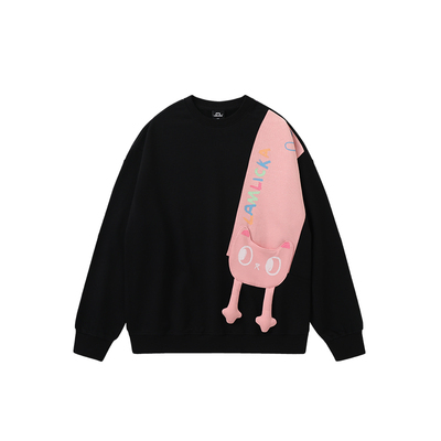 小猫贴布口袋圆领卫衣外套情侣装