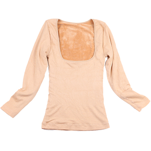 低领保暖内衣女加厚加绒u领修身长袖托胸收腹哺乳上衣汉礼服打底