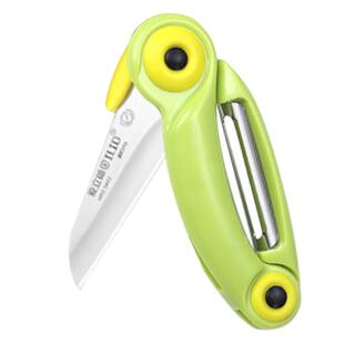 爱立德水果刀折叠陶瓷便携不锈钢小刀家用随身多功能二合一削皮刀