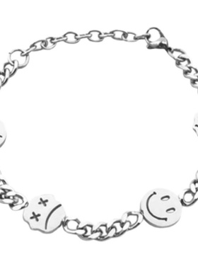 潮牌笑脸项链情侣钛钢