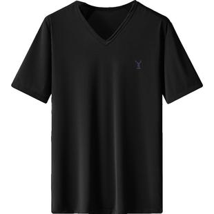 莫代尔夏季t恤男士短袖V领潮流冰丝冰感半袖上衣服打底衫鹿头体恤