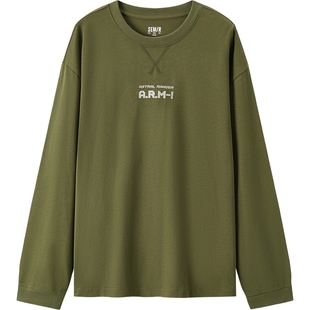 森马长袖T恤男重磅宽松打底上衣撞色字母印花情侣装秋季内搭外穿