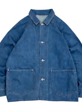 福利现货Denim Jacket 日系复古口袋翻领水洗蓝染牛仔夹克外套