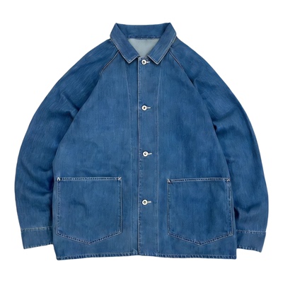 福利现货Denim Jacket 日系复古口袋翻领水洗蓝染牛仔夹克外套