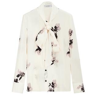 LANCY/朗姿2026春季新款气质优雅桑蚕丝飘带领通勤印花衬衫上衣女