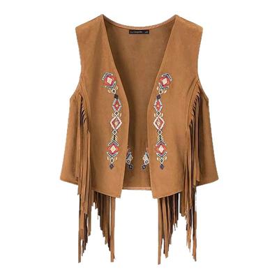 拉夏贝尔/La Chapelle复古流苏刺绣马甲女夏季民族风V领外搭背心