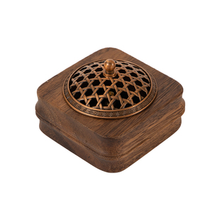 者纳里 胡桃木香炉复古实木檀香盘茶道熏香香薰炉塔香香插盘香架