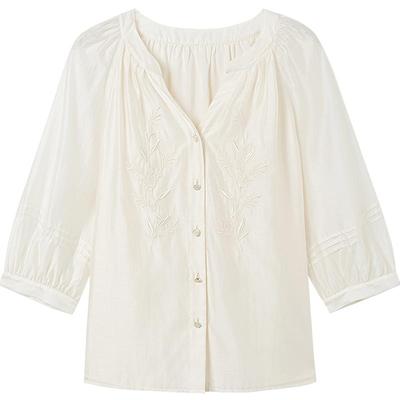 KBNE衬衫女国风刺绣上衣白色气质衬衣2025新款今年流行漂亮小衫