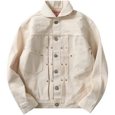 窄幅重工白胚赤耳丹宁夹克