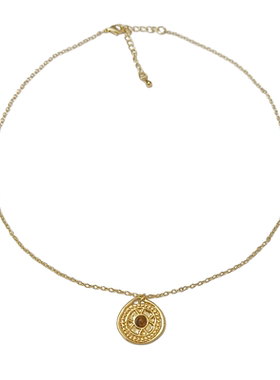 MAPG复古虎眼石浮雕圆盘锁骨链