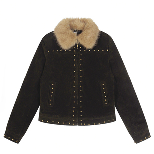 橘子树在哪儿复古麂皮绒短外套女冬季巨好看铆钉保暖修身休闲夹克