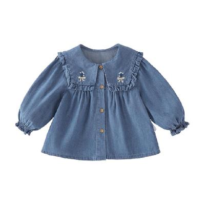 女童春秋衬衫宝宝娃娃领衬衣纯棉小童秋季法式上衣秋装潮儿童衣服