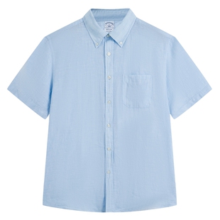 Brooks Brothers/布克兄弟男士26春夏新品亚麻纽扣领休闲短袖衬衫