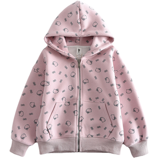 洋气童装2026春款儿童女童连帽外套 宝宝中大童卡通卫衣开衫上衣