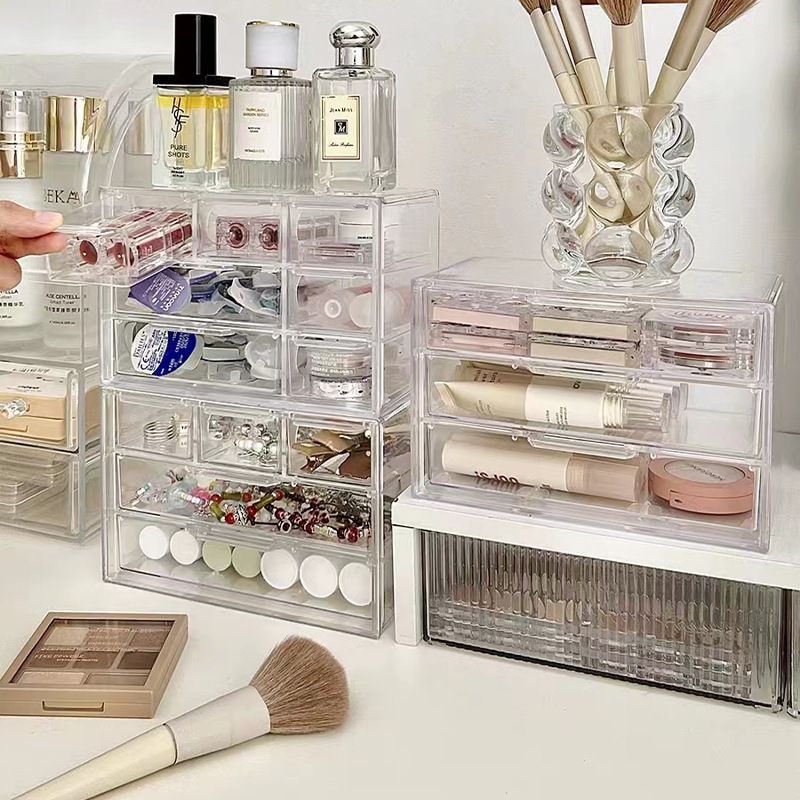 透明亚克力收纳盒学生桌面防尘首饰抽屉式化妆品整理梳妆台置物架