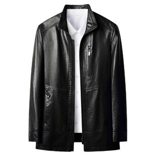 狄斯仑高端中长款真皮皮衣男士秋冬季中年商务海宁山羊皮立领外套