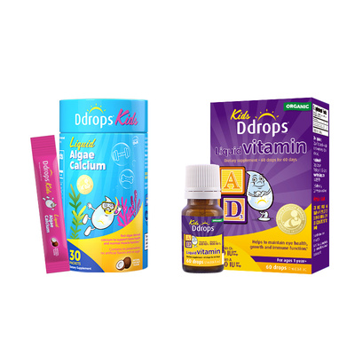 【套装】Ddrops滴卓思儿童AD滴剂维生素+海藻钙镁锌海藻钙宝宝钙
