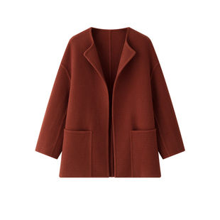 TEASEL「别样阿拉善」羊绒羊毛混纺肌理感圆领中长款双面呢大衣