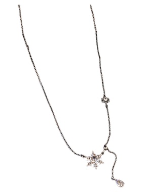 古婷银色锆石雪花水滴项链高级感