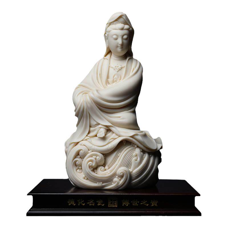 戴玉堂陶瓷摆件《玉黄瓷坐荷水月自在观音》林建胜佛像装饰艺术品