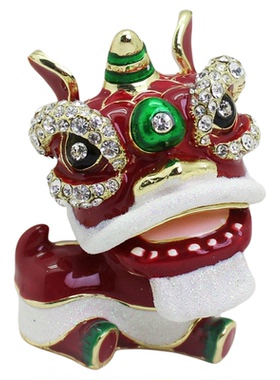 新年礼物小号舞狮装饰盒创意小摆件金属工艺品珐琅彩对狮送领导