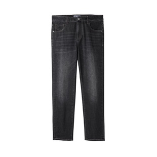 HLA/海澜之家黑色直筒牛仔裤25冬季新款休闲加绒大弹力长裤子男士