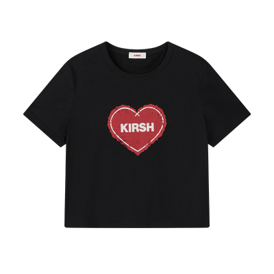 樱桃KIRSH撞色爱心印花短袖T恤