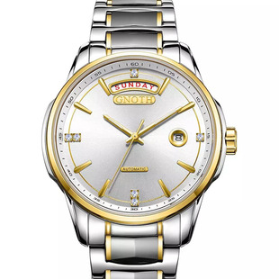 格诺手表女士双日历自动机械表情侣防水男表钢带女表8112防水联保