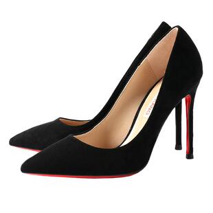 黑色细跟红底超尖头高跟鞋不累脚漆皮绝美气质御姐尖头单鞋车展女