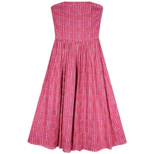 今屿花花 粉色格子抹胸连衣裙女装2025新款春款长裙收腰无袖露背