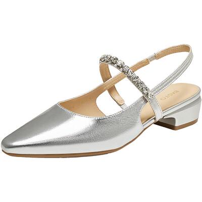 百思图夏季新款时尚潮流通勤百搭尖头粗跟后空女凉鞋BN956BH5