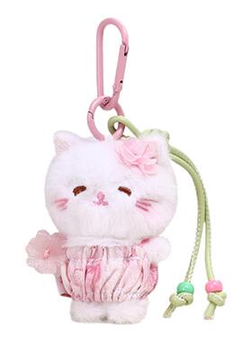 可爱粉色樱花小猫挂件创意钥匙扣